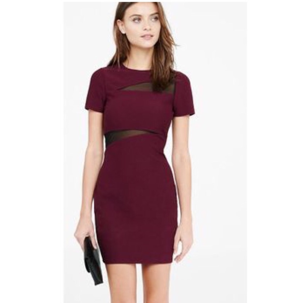 Express Berry Mesh Inset Cut Out Dress Bodycon
